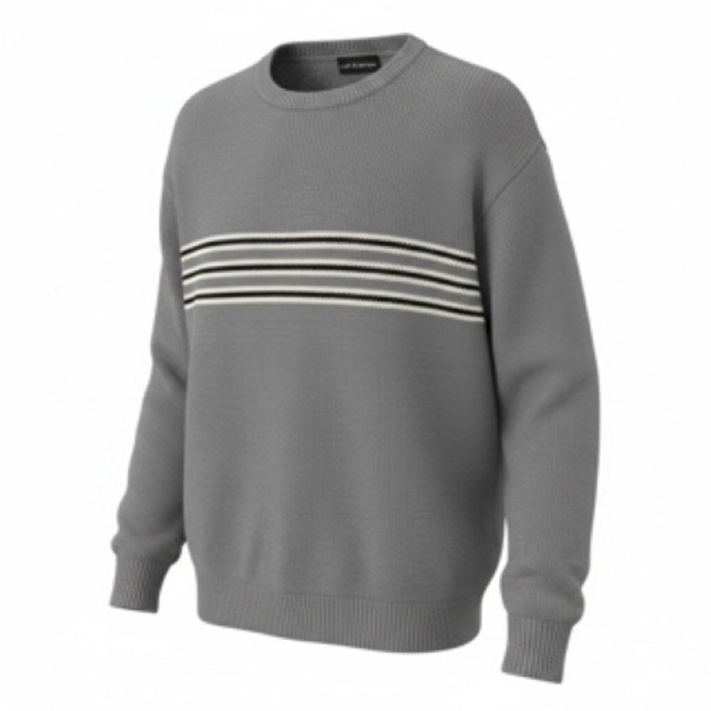 Croft & Barrow Mens XL Gray Striped Crewneck Sweater 100% Cotton Knit Pullover